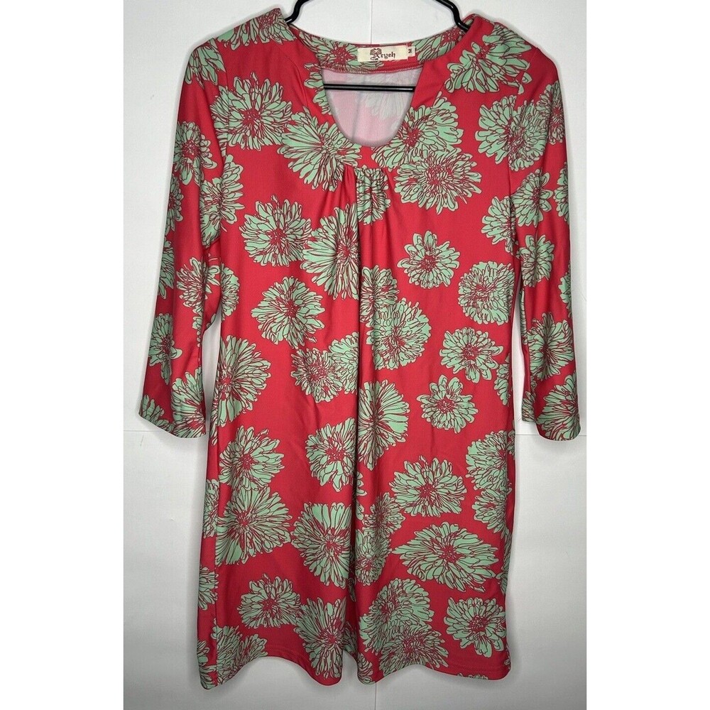 Aryeh Women’s 3/4 Sleeve Floral Tunic Dress Pink/Green Size Medium